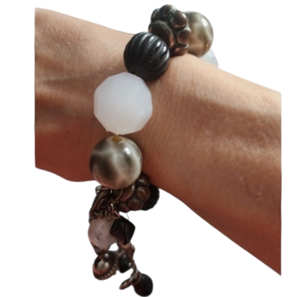 Chunky Beaded Stretch Bracelet with Dangles